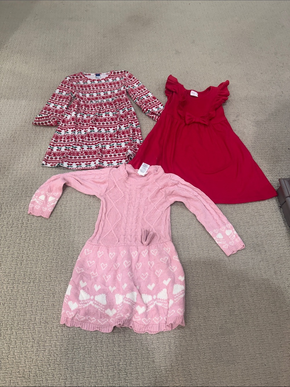 Love Squared Girls Knit Dress Trio in Pink and Red